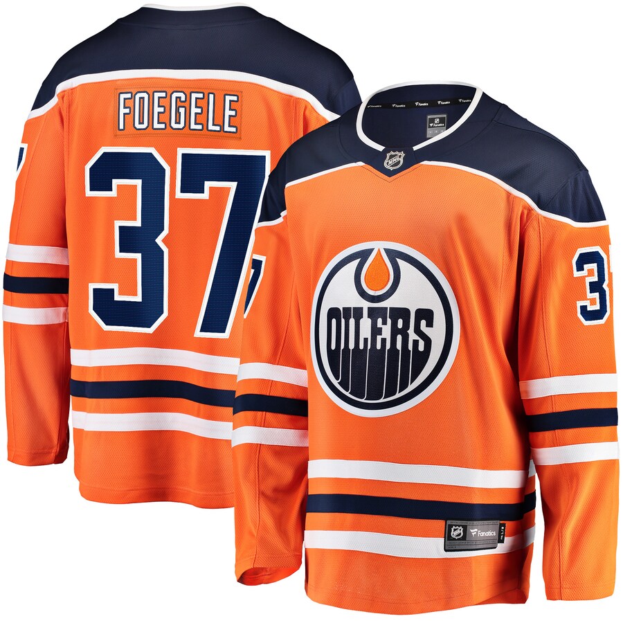 Men's Edmonton Oilers Warren Foegele Fanatics Branded Orange Home Breakaway Player Jersey - SUjersey01