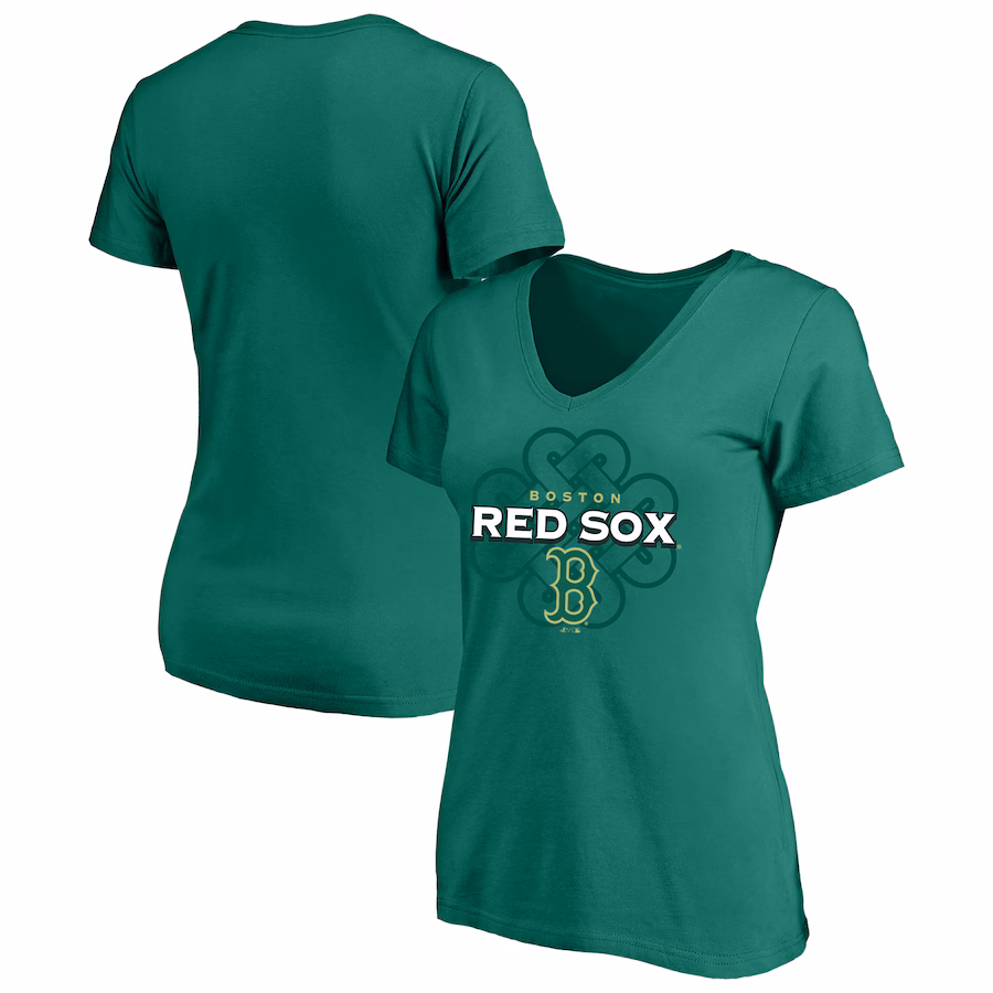 Women's Boston Red Sox Profile Kelly Green Plus Size Celtic V-Neck T-Shirt - SUjersey01