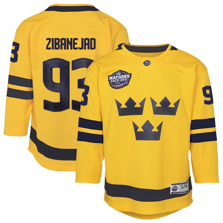 Youth Sweden Mika Zibanejad Yellow 2025 4 Nations Face-Off Premier Player Jersey - SUjersey01