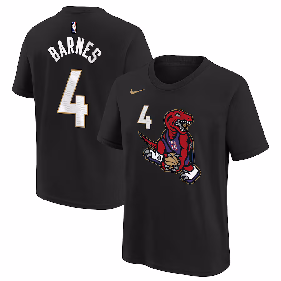 Youth Toronto Raptors Scottie Barnes Nike Black 2024/25 City Edition Name & Number T-Shirt - SUjersey01