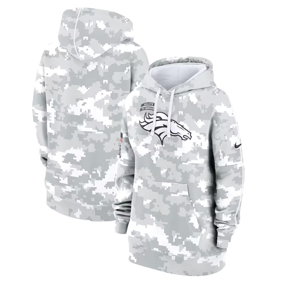Women's Denver Broncos Nike Arctic Camo 2024 Salute To Service Club Fleece Pullover Hoodie - SUjersey01