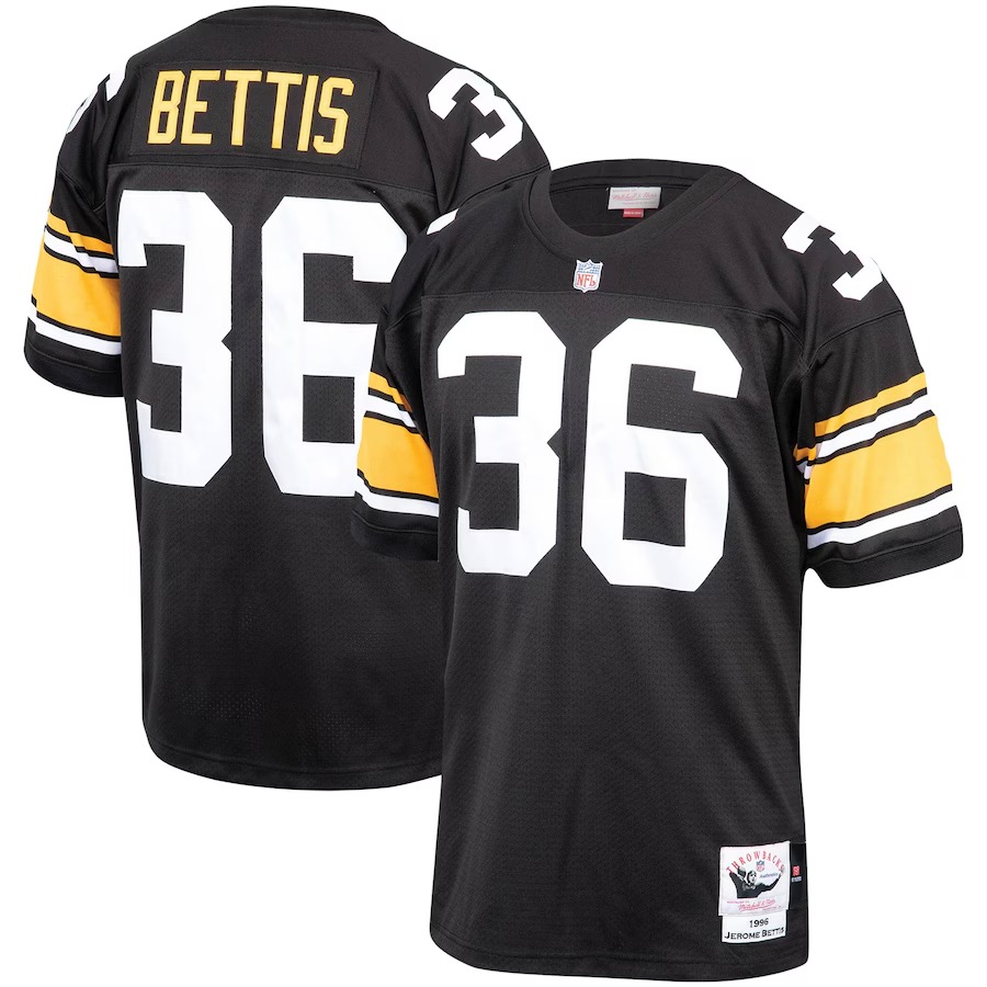 Men's Pittsburgh Steelers 1996 Jerome Bettis Mitchell & Ness Black Authentic Throwback Retired Player Jersey - SUjersey01