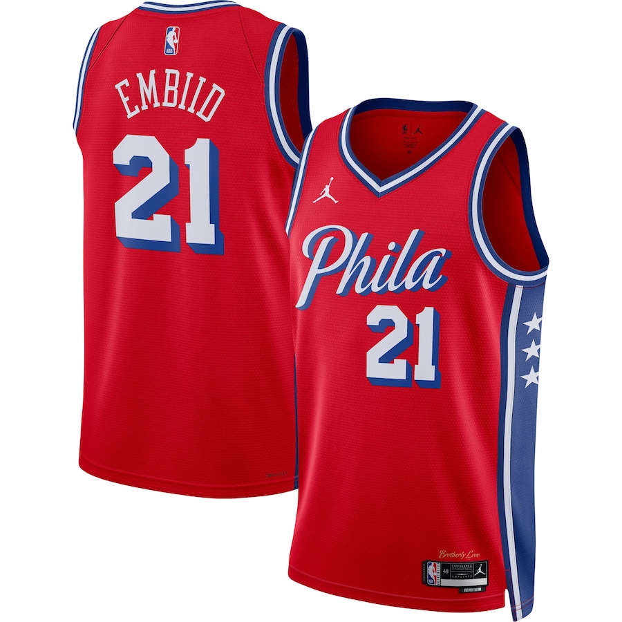 Unisex Philadelphia 76ers Joel Embiid Jordan Brand Red Swingman Jersey - Statement Edition - SUjersey01