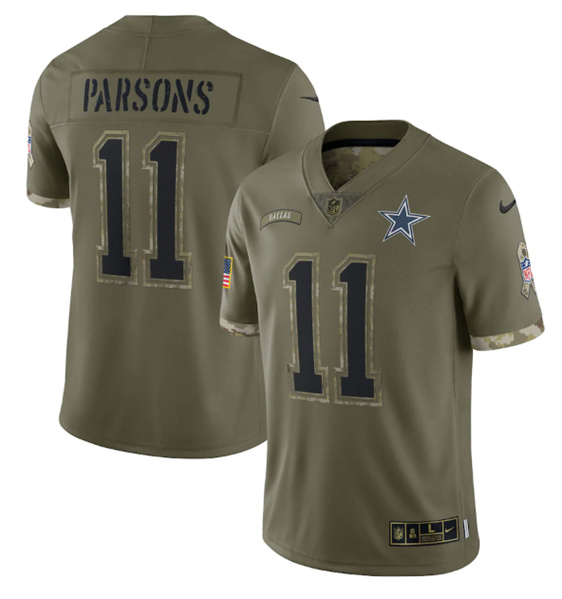 Men's Dallas Cowboys #11 Micah Parsons 2022 Olive Salute To Service Limited Stitched Jersey - SUjersey01
