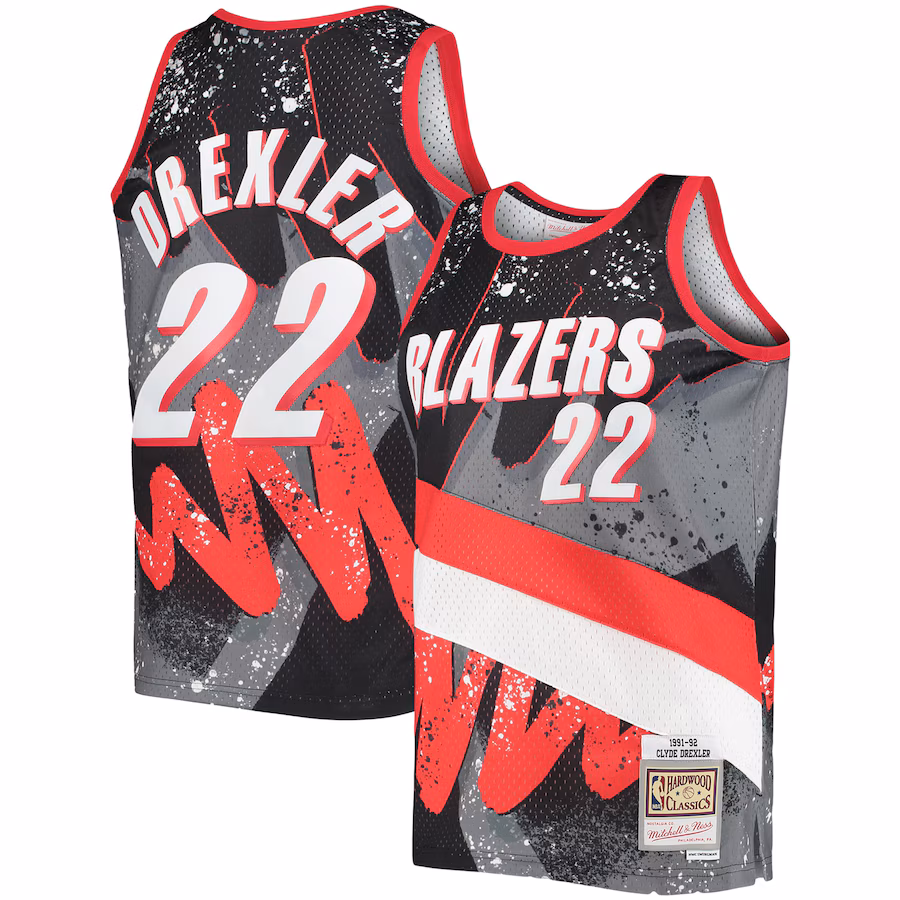 Men's Portland Trail Blazers Clyde Drexler Mitchell & Ness Black Hardwood Classics 1991/92 Hyper Hoops Swingman Jersey - SUjersey01