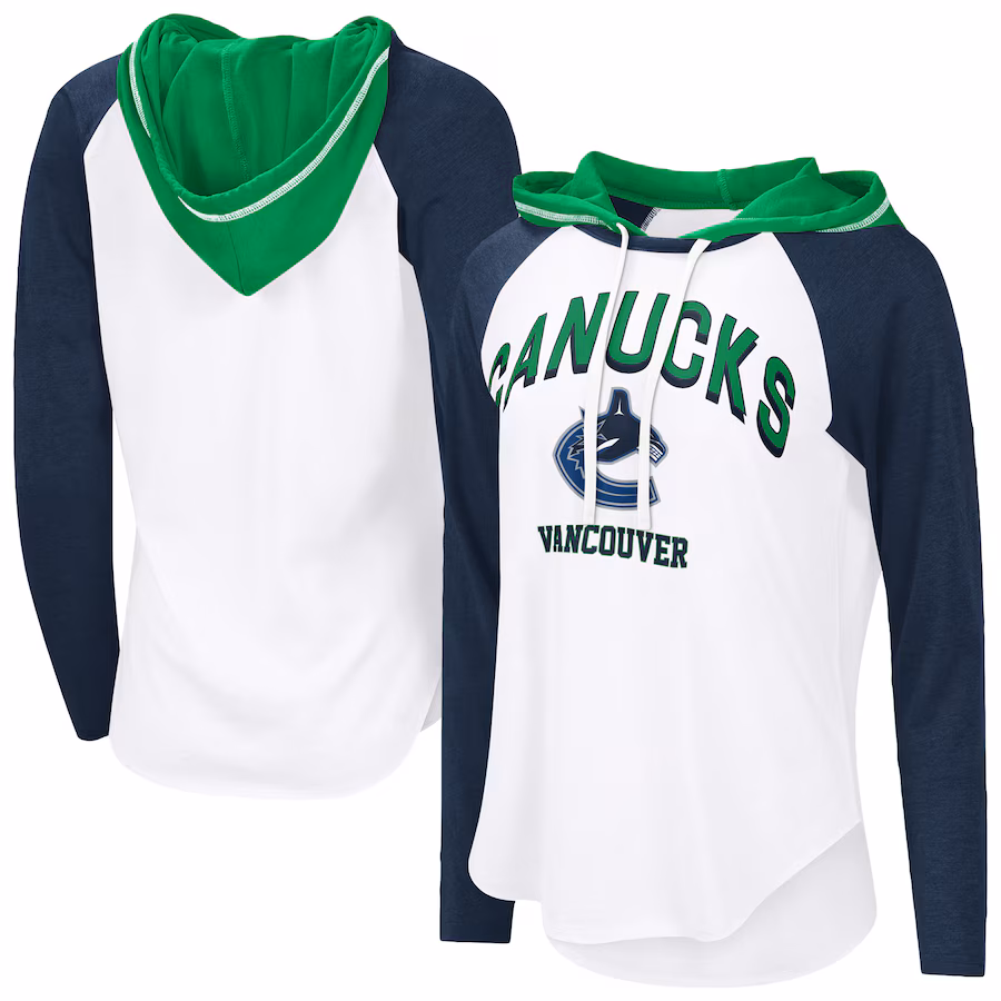 Women's Vancouver Canucks G-III 4Her by Carl Banks White VIP Raglan Long Sleeve Hoodie T-Shirt - SUjersey01
