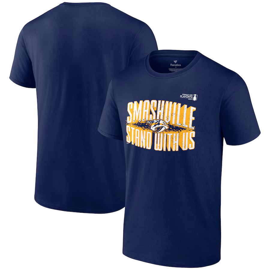 Men's Nashville Predators Fanatics Navy 2024 Stanley Cup Playoffs Slogan T-Shirt - SUjersey01