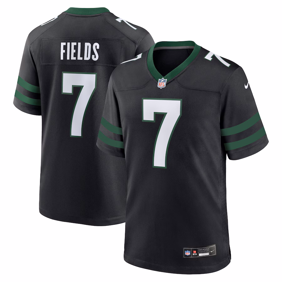 Men's New York Jets Justin Fields Nike Stealth Black Game Jersey - SUjersey01