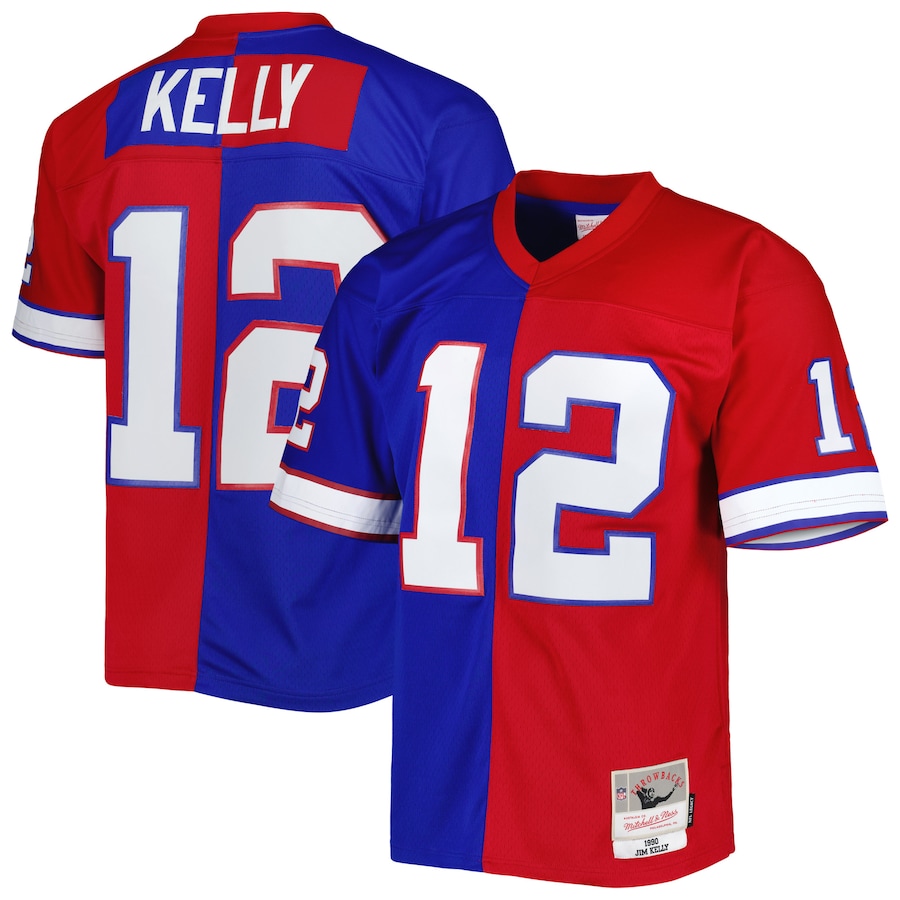 Men's Buffalo Bills Jim Kelly Mitchell & Ness Royal/Red 1990 Split Legacy Replica Jersey - SUjersey01
