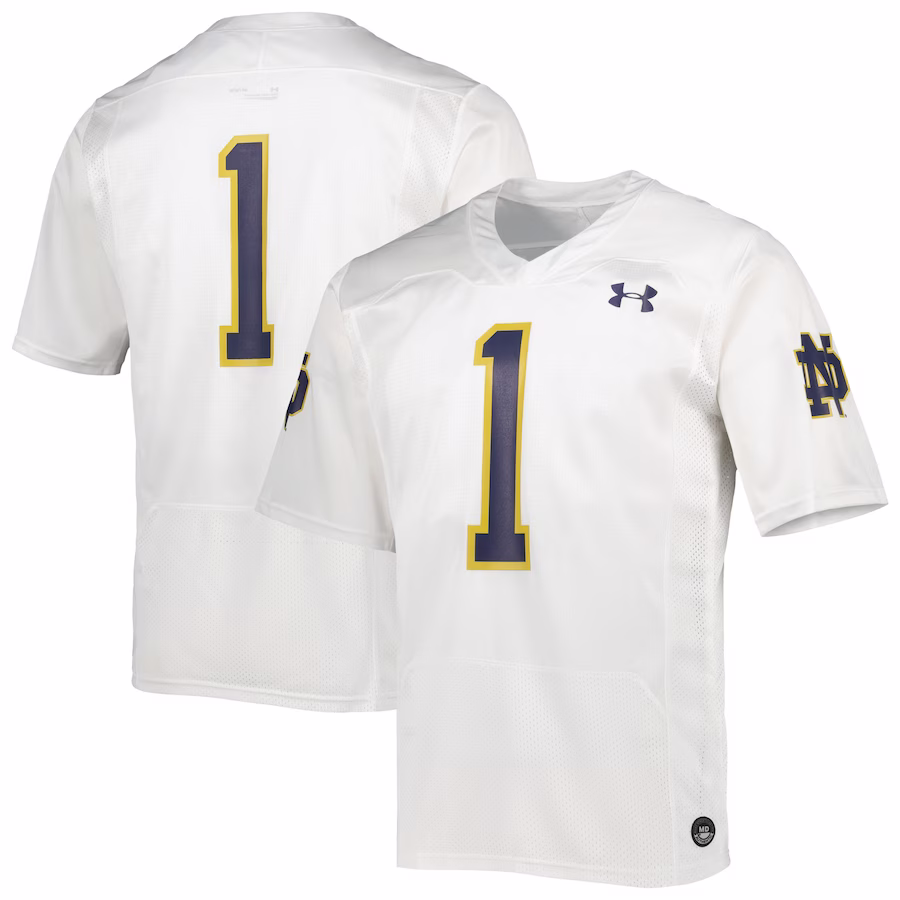 #1 Notre Dame Fighting Irish Under Armour Team Wordmark Replica Football Jersey - White - SUjersey01