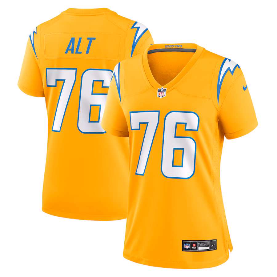 Women's Los Angeles Chargers Joe Alt Nike Gold Alternate Charger Power Game Jersey - SUjersey01