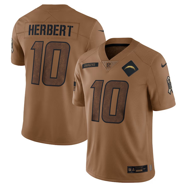 Men's Los Angeles Chargers #10 Justin Herbert 2023 Brown Salute To Service Limited Football Stitched Jersey - SUjersey01