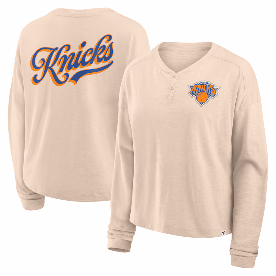 Women's New York Knicks Fanatics Natural Boxed Out Drop Fashion Long Sleeve T-Shirt - SUjersey01