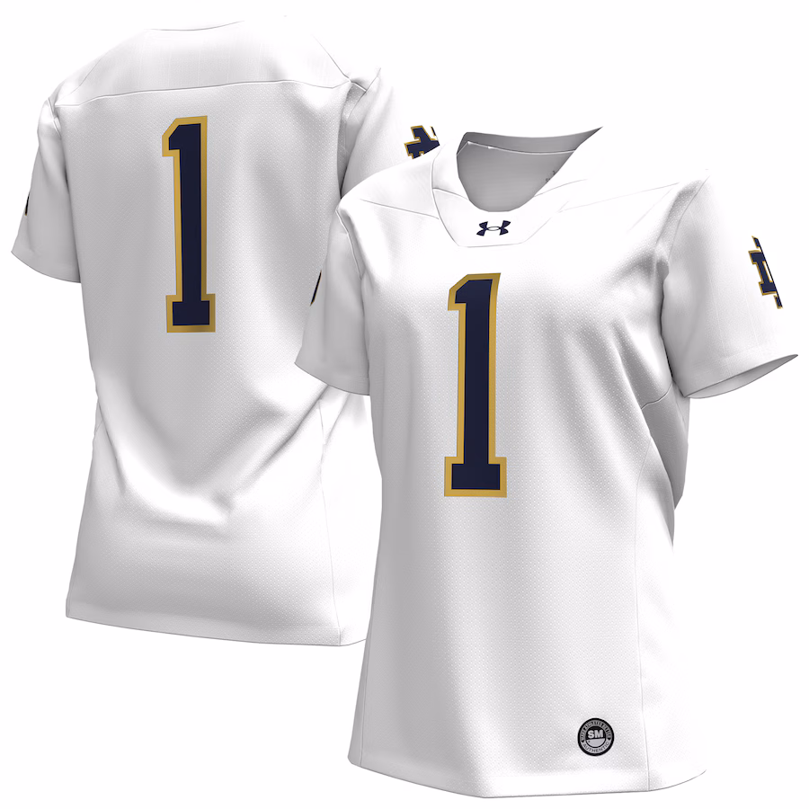 Women's Under Armour #1 White Notre Dame Fighting Irish Replica Football Jersey - SUjersey01