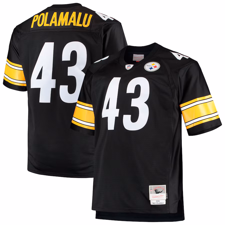Men's Pittsburgh Steelers Troy Polamalu Mitchell & Ness Black Big & Tall 2005 Retired Player Replica Jersey - SUjersey01