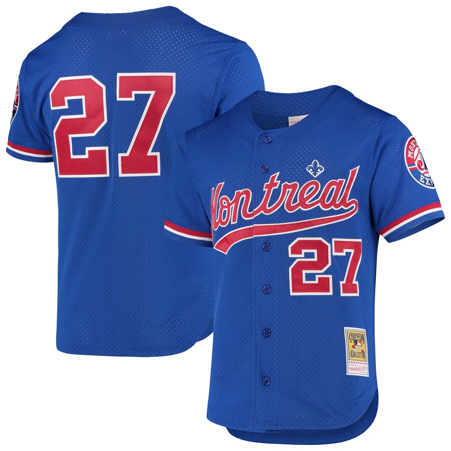 Men's Montreal Expos Vladimir Guerrero Mitchell & Ness Blue Cooperstown Collection Mesh Batting Practice Button-Up Jersey - SUjersey01