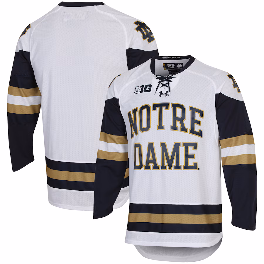 Men's Under Armour White Notre Dame Fighting Irish UA Replica Hockey Jersey - SUjersey01