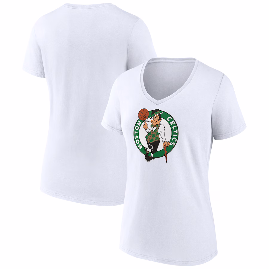Women's Boston Celtics White Logo V-Neck T-Shirt - SUjersey01