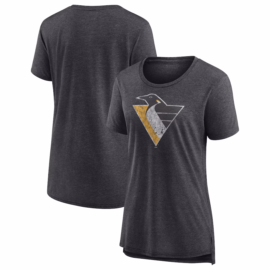 Women's Pittsburgh Penguins Gray Slow Whistle Tri-Blend T-Shirt - SUjersey01