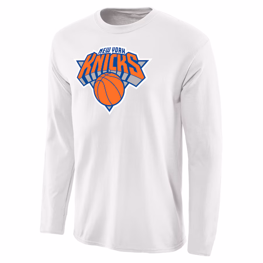 Men's New York Knicks White Primary Logo Long Sleeve T-Shirt - SUjersey01