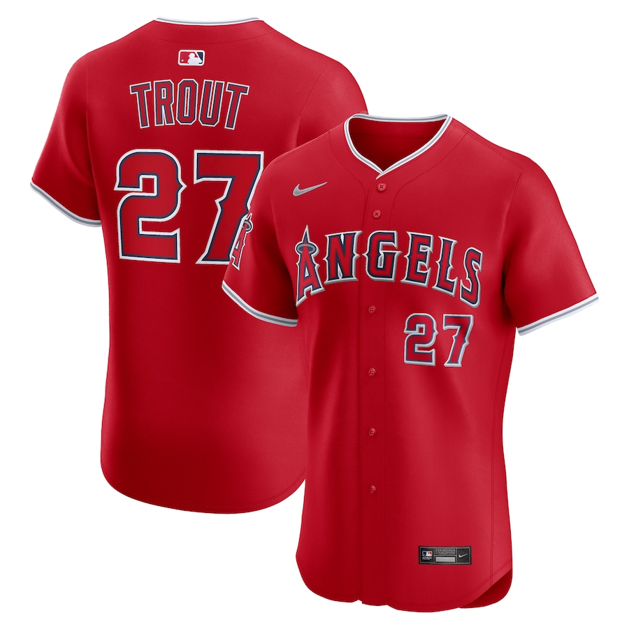 Men's Los Angeles Angels Mike Trout Nike Red Alternate Elite Jersey - SUjersey01