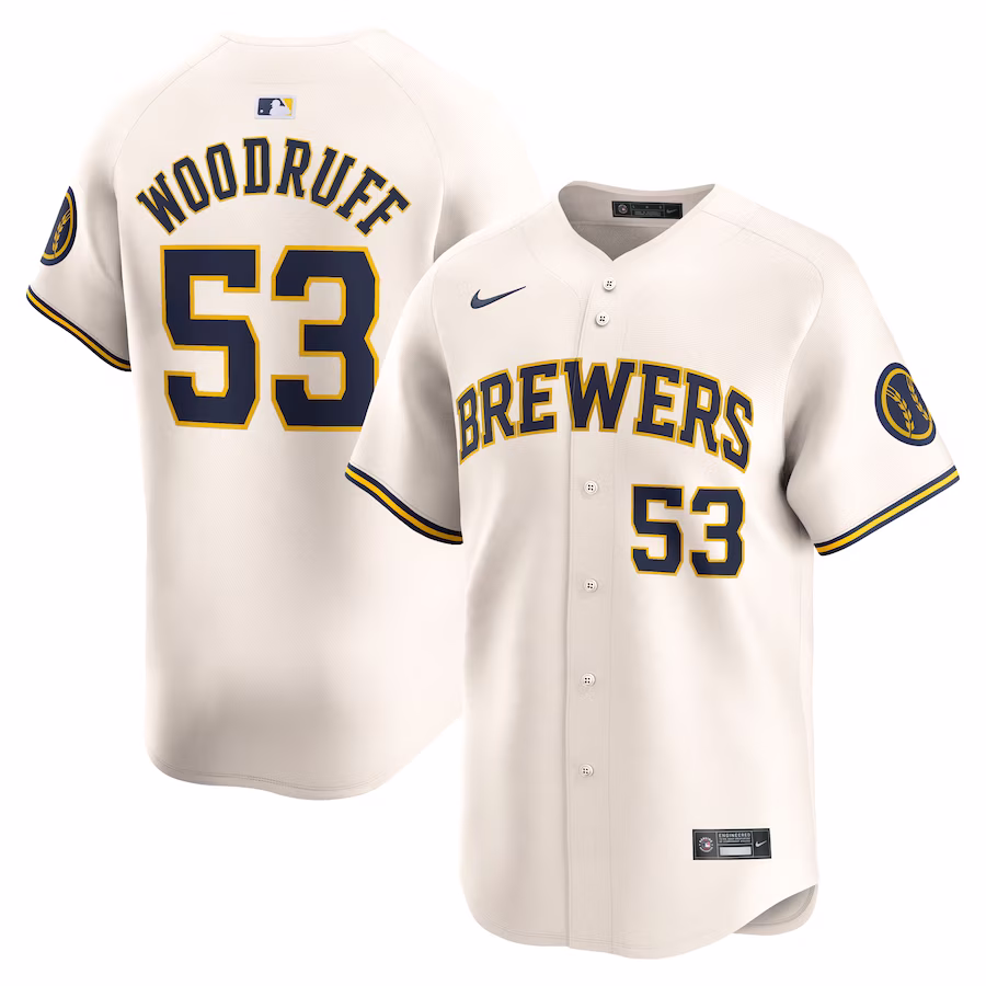 Men's Milwaukee Brewers Brandon Woodruff Nike Cream Home Limited Player Jersey - SUjersey01