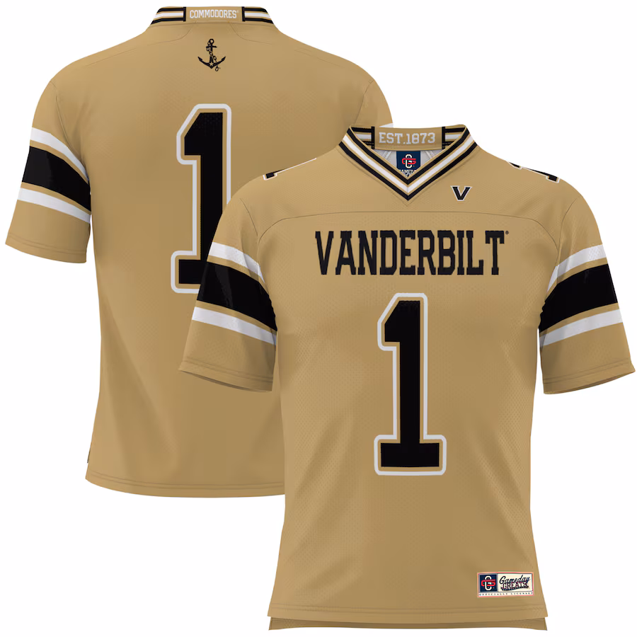 Men's GameDay Greats #1 Gold Vanderbilt Commodores Football Jersey - SUjersey01