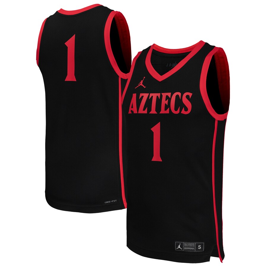 Men's Jordan Brand #1 Black San Diego State Aztecs Replica Basketball Jersey - SUjersey01
