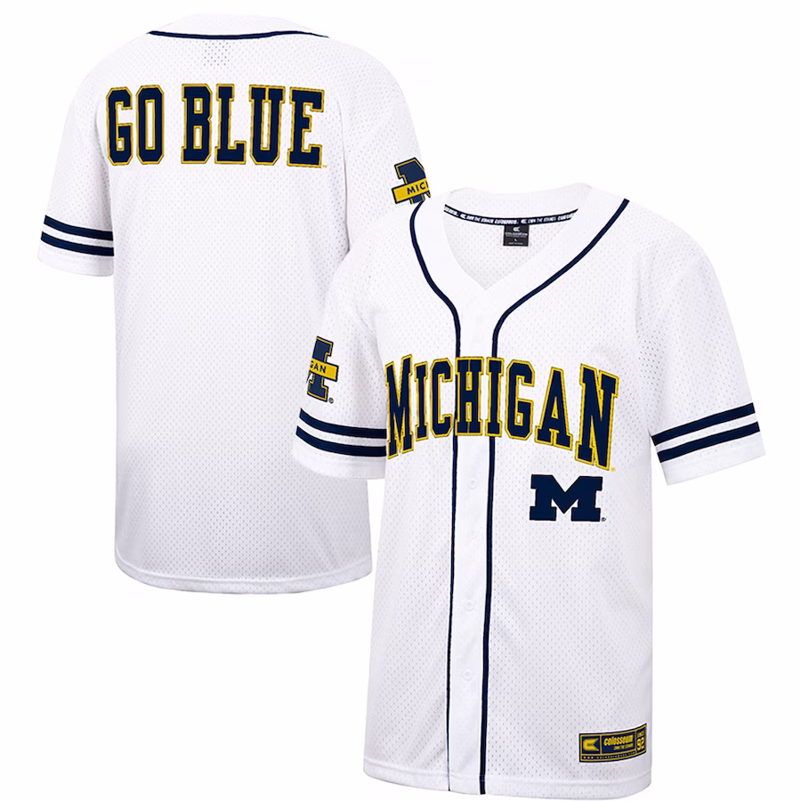 Michigan Wolverines Colosseum Free Spirited Mesh Button-Up Baseball Jersey - White - SUjersey01