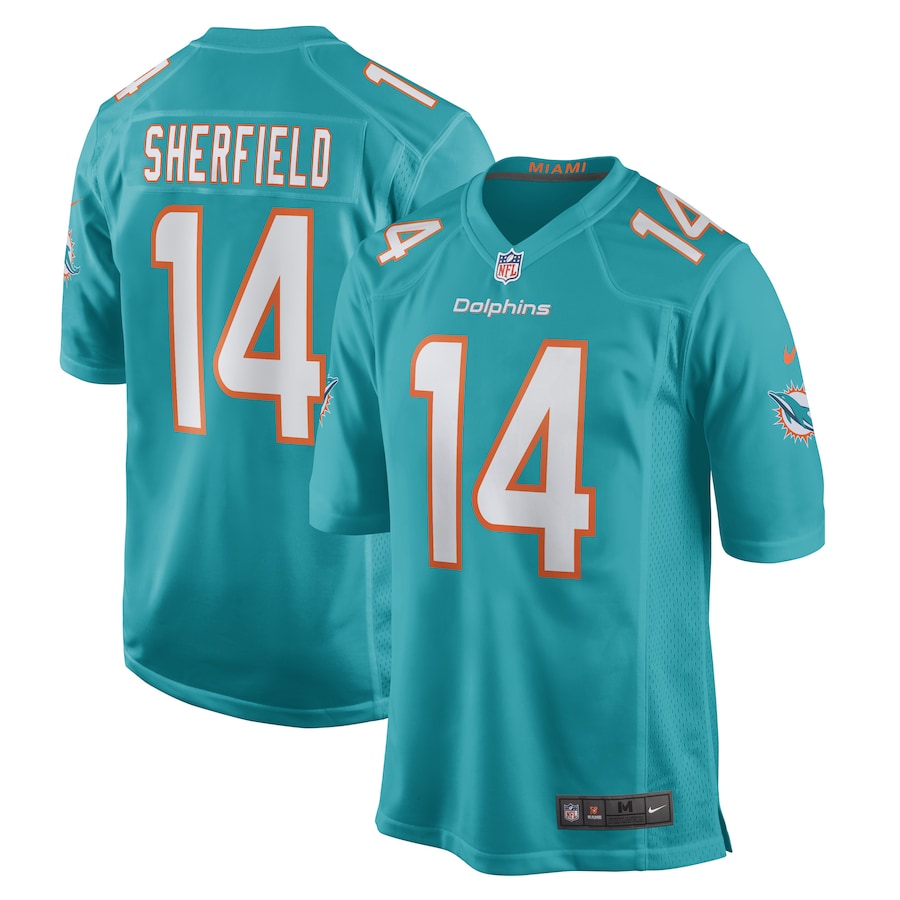 Men's Miami Dolphins Trent Sherfield Nike Aqua Game Player Jersey - SUjersey01