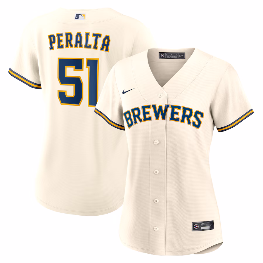 Women's Milwaukee Brewers Freddy Peralta Nike Cream Home Replica Jersey - SUjersey01