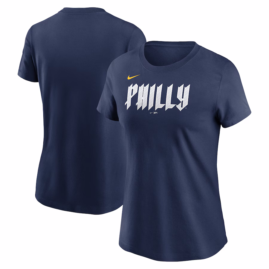 Women's Philadelphia Phillies Nike Navy 2024 City Connect Wordmark T-Shirt - SUjersey01