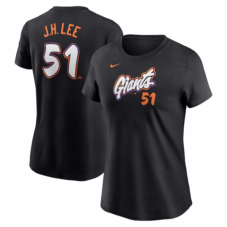 Women's San Francisco Giants Jung Hoo Lee Nike Anthracite 2025 City Connect Fuse Name & Number T-Shirt - SUjersey01