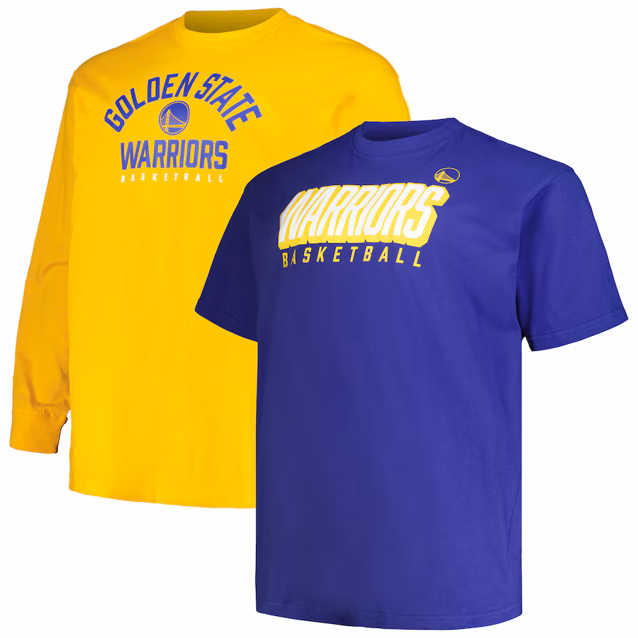 Men's Golden State Warriors Fanatics Royal/Gold Big & Tall Short Sleeve & Long Sleeve T-Shirt Set - SUjersey01