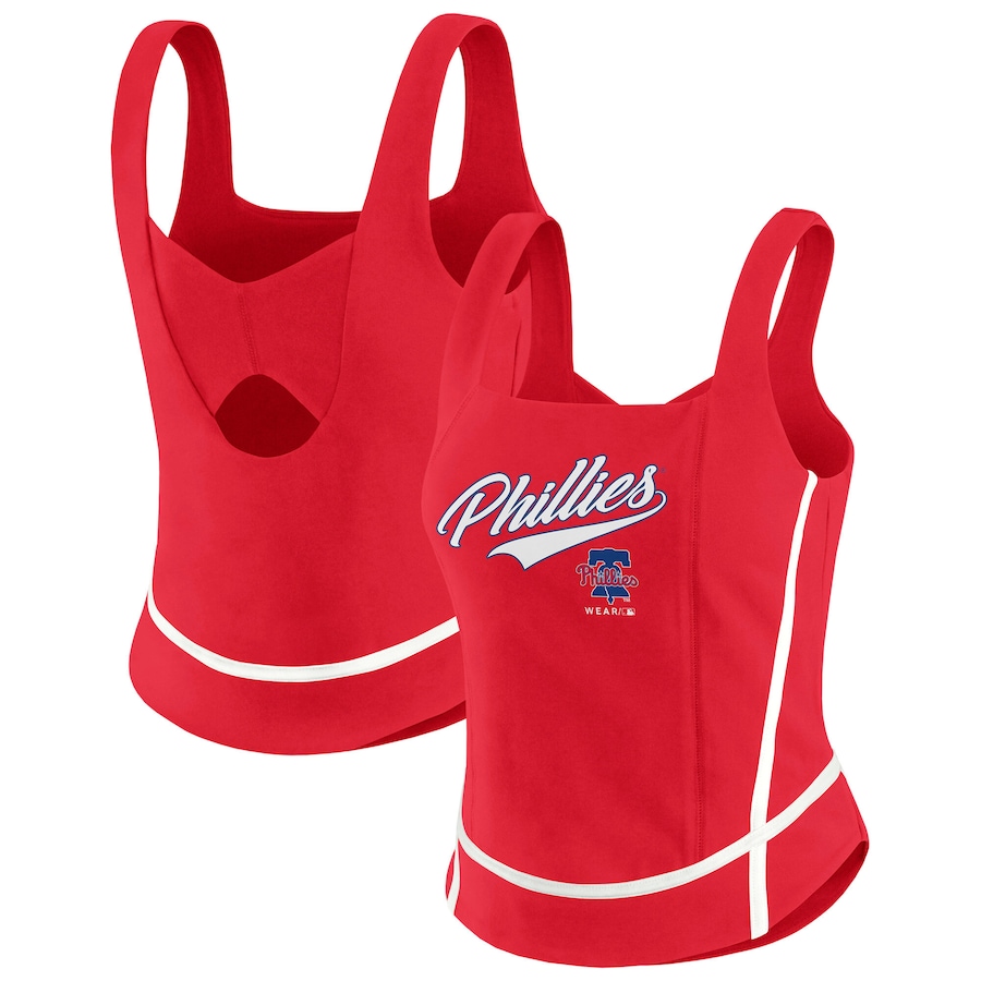 Women's Philadelphia Phillies WEAR by Erin Andrews Red Square Neck Tank Top - SUjersey01