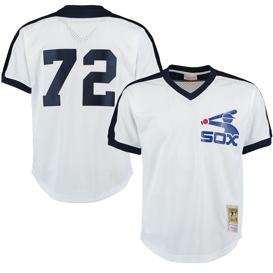 Men's Chicago White Sox Carlton Fisk Mitchell & Ness White Cooperstown Mesh Batting Practice Jersey - SUjersey01