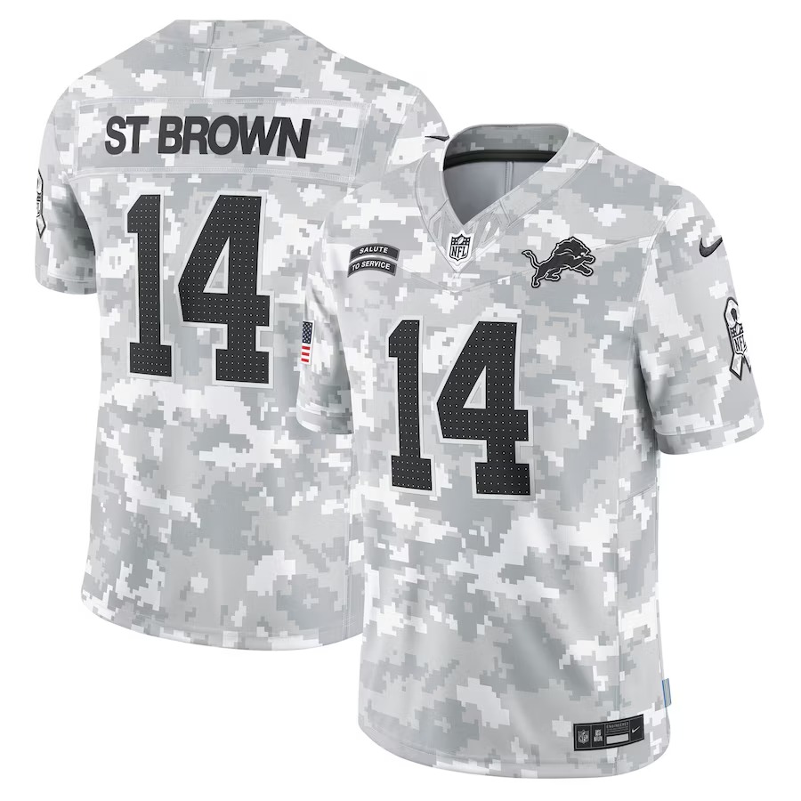 Men's Detroit Lions Amon-Ra St. Brown Nike Arctic Camo 2024 Salute to Service Limited Jersey - SUjersey01