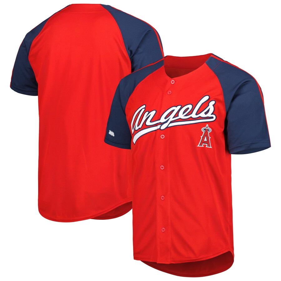 Men's Los Angeles Angels Stitches Red Button-Down Raglan Fashion Jersey - SUjersey01