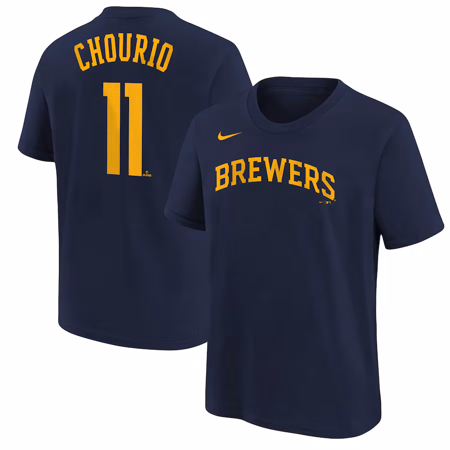 Youth Milwaukee Brewers Jackson Chourio Nike Navy Name & Number T-Shirt - SUjersey01
