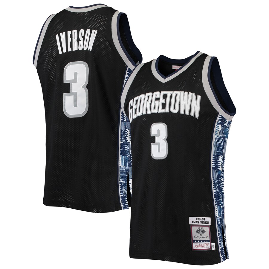 Men's Mitchell & Ness Allen Iverson Black Georgetown Hoyas 1995/96 Authentic Throwback Jersey - SUjersey01