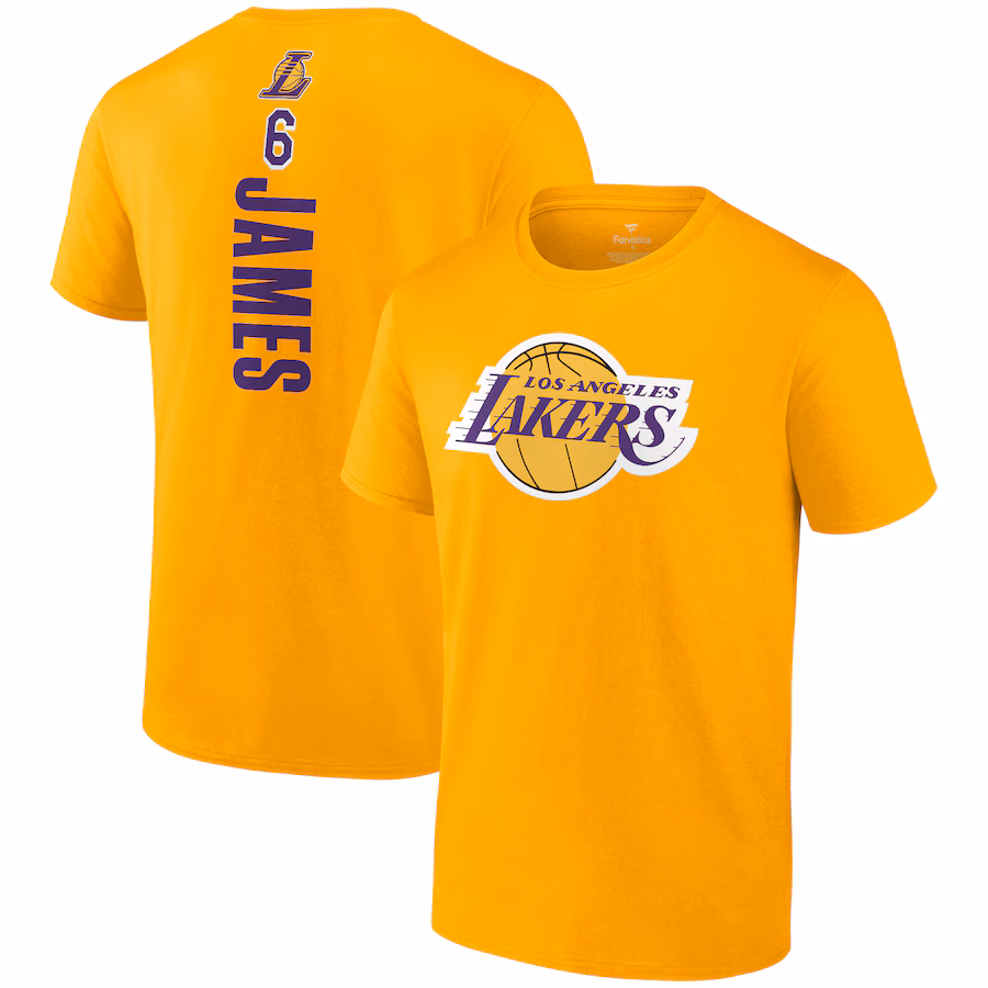 Men's Los Angeles Lakers LeBron James Fanatics Gold Playmaker Name & Number T-Shirt - SUjersey01