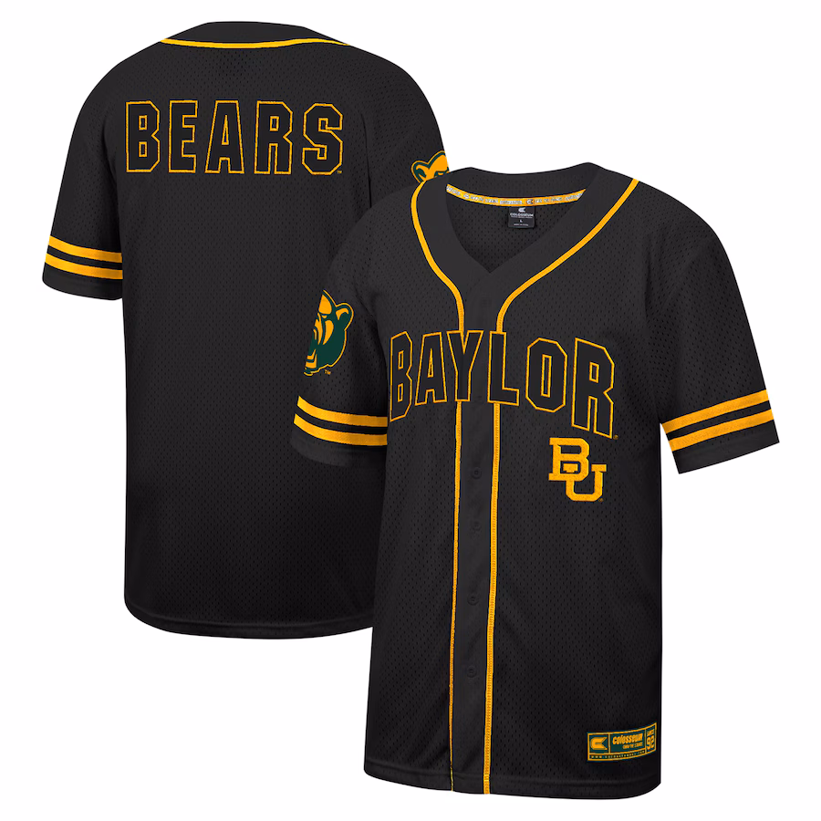 Men's Colosseum Black Baylor Bears Free Spirited Mesh Button-Up Baseball Jersey - SUjersey01