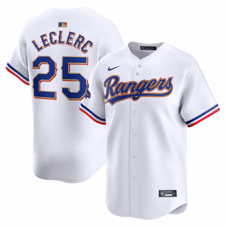 Men's Texas Rangers Jose Leclerc Nike White 2024 Gold Collection Limited Player Jersey - SUjersey01