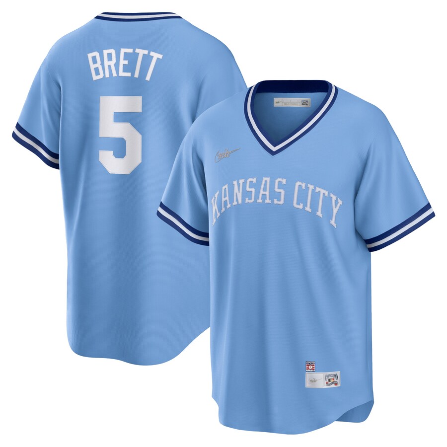 Men's Kansas City Royals George Brett Nike Light Blue Road Cooperstown Collection Player Jersey - SUjersey01