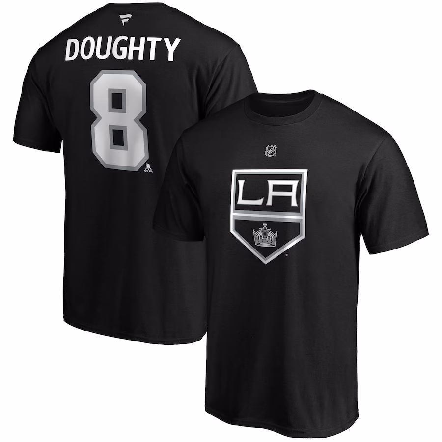 Men's Los Angeles Kings Drew Doughty Fanatics Black Authentic Stack Name & Number Team T-Shirt - SUjersey01