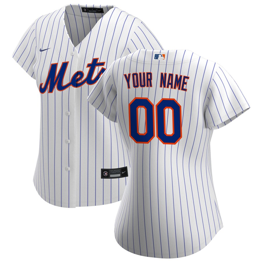 Women's New York Mets Nike White Home Replica Custom Jersey - SUjersey01