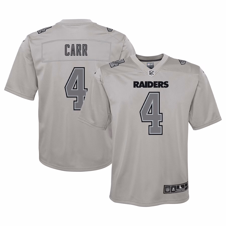 Youth Las Vegas Raiders Derek Carr Nike Gray Atmosphere Game Jersey - SUjersey01