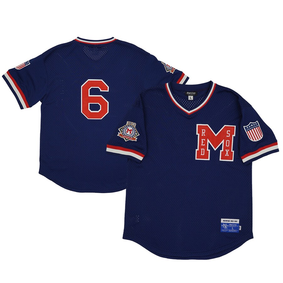Men's Memphis Red Sox #6 Rings & Crwns Navy Mesh Replica V-Neck Jersey - SUjersey01