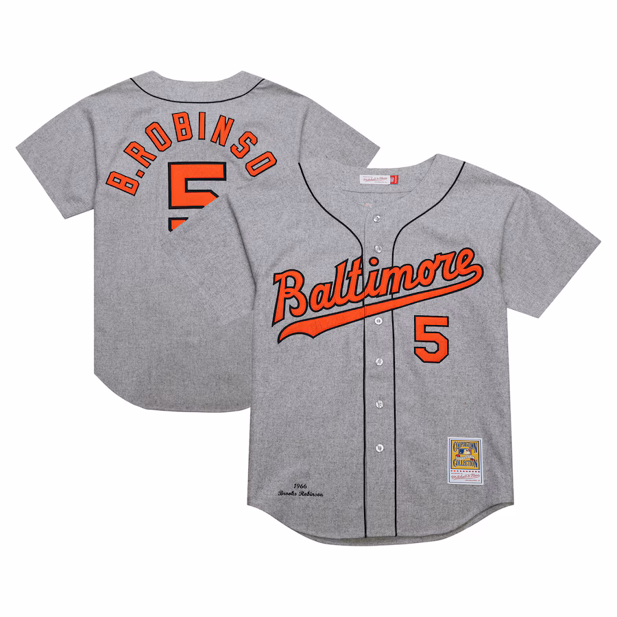 Men's Baltimore Orioles Brooks Robinson Mitchell & Ness Gray Cooperstown Collection 1966 Authentic Jersey - SUjersey01