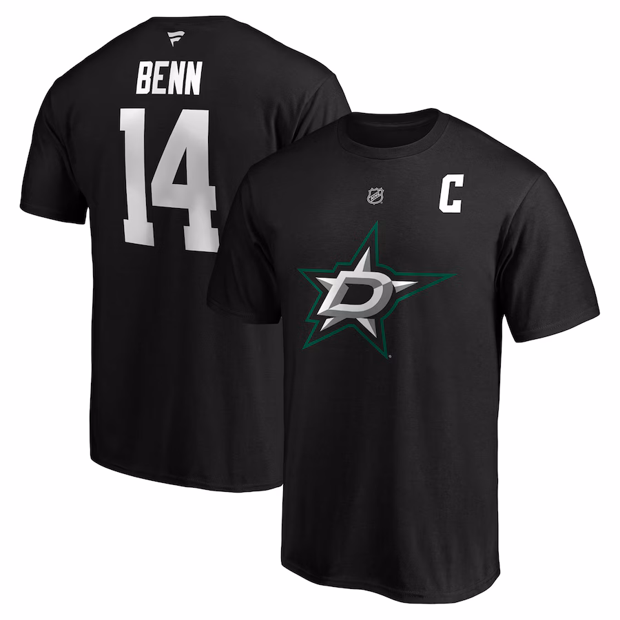Men's Dallas Stars Jamie Benn Fanatics Black Authentic Stack Name & Number T-Shirt - SUjersey01